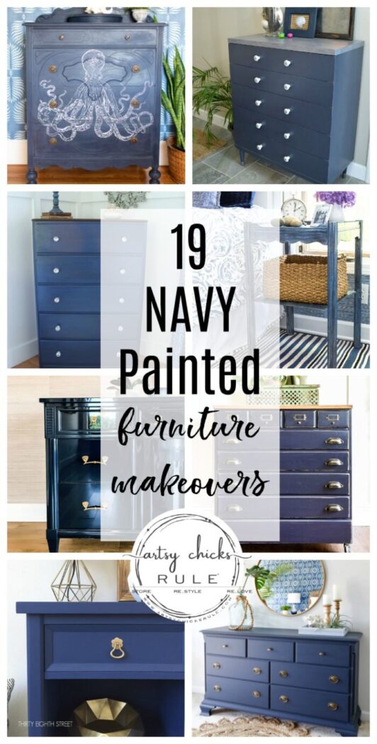 Tons of navy blue inspiration and ideas with these 19 navy painted furniture makeovers! artsychicksrule.com #navypaintedfurniture #navybluefurniture #navyfurnitureideas