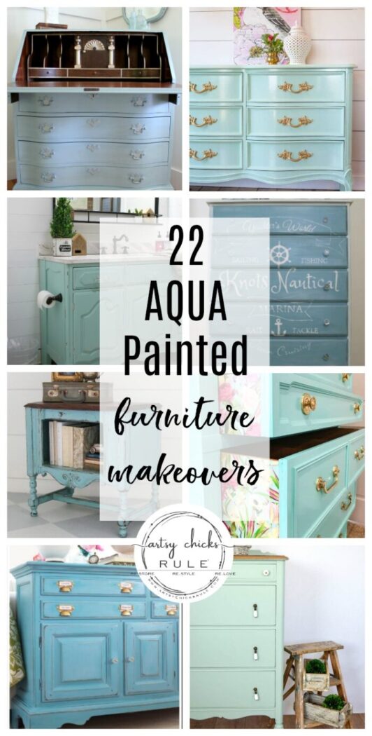 Aqua painted furniture makeovers...ideas and inspiration! artsychicksrule.com #aquafurniture #aquapaintedfurniture #aquafurnitureideas