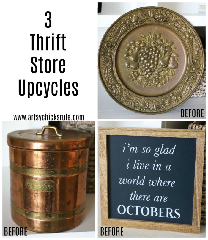 3 Thrifty Upcycles! Super simple and so refreshed! Budget friendly decorating artsychicksrule.com #thriftstoreupcycle #upcycle #repurposed 