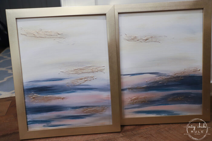 Abstract beach art with gold frames