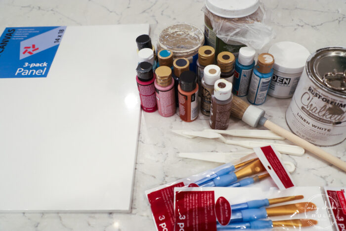paint supplies, canvas and brushes for painting