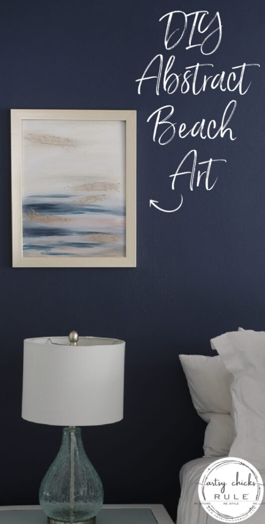 abstract painting on navy bedroom wall