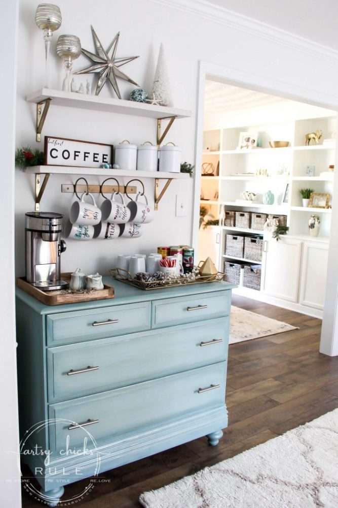 Our home tour showing off tons of DIY and loads of budget friendly decor! Thrifty makeovers, furniture finds and more! artsychicksrule.com #hometour #coastalhome #coastalhomeideas #coastalstyle #fauxshiplap #woodcountertop #furnituremakeovers