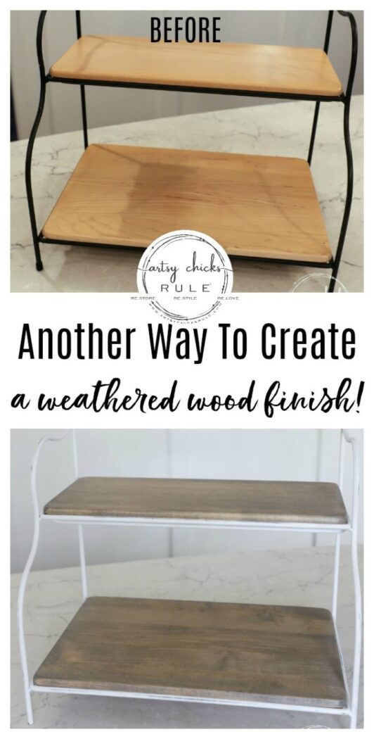 Another simple way to create the look of a weathered wood finish! There are multiple ways, as I talk about on the blog, this is just one of them! artsychicksrule.com #weatheredwoodfinish #weatheredwood #howtoweatherwood 