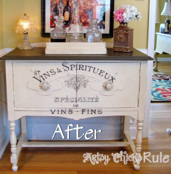 Antique-Sideboard-Before-During-and-After-with-Chalk-Paint-artsychicksrule.com #chalkpaint #graphicsfairy