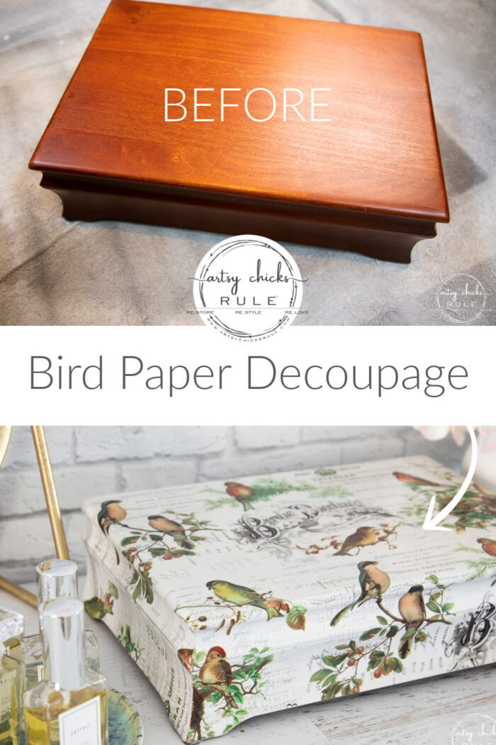 This sweet bird paper decoupage for the bird and nature lover! Easy way to give this jewelry box a new look. artsychicksrule.com