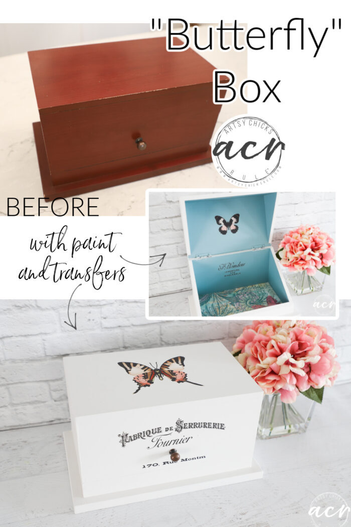 This butterfly card box is perfect for storing note cards, stationery, and more! Decor transfers and paint for the win! artsychicksrule.com