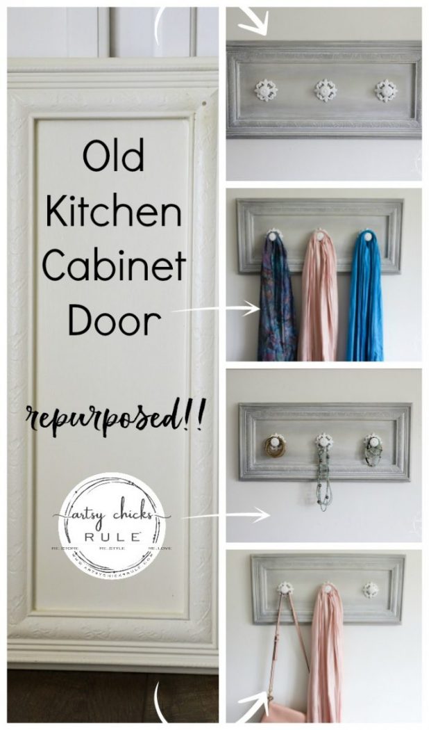 Old Cabinet Door Repurposed artsychicksrule.com (coat rack, jewelry organizer, scarf organizer and more!!!) #repurposedideas #cabinetdoorrepurposed #olddoors #diycoatrack