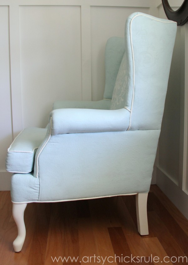 Chalk Painted Upholstered Chair Makeover - Side View - artsychicksrule.com #paintedupholstery #chalkpaint #diy
