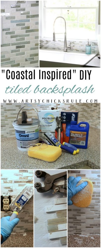 DIY Coastal Inspired Tile Backsplash artsychicksrule.com #tilebacksplash #diybacksplash