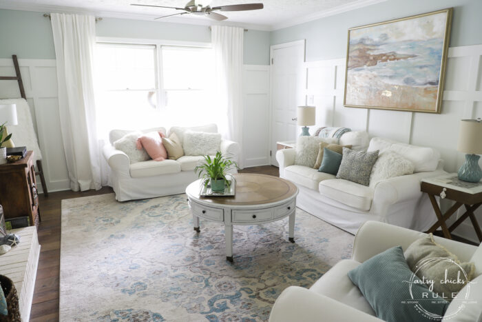 coastal living room with white sofas artsychicksrule.com