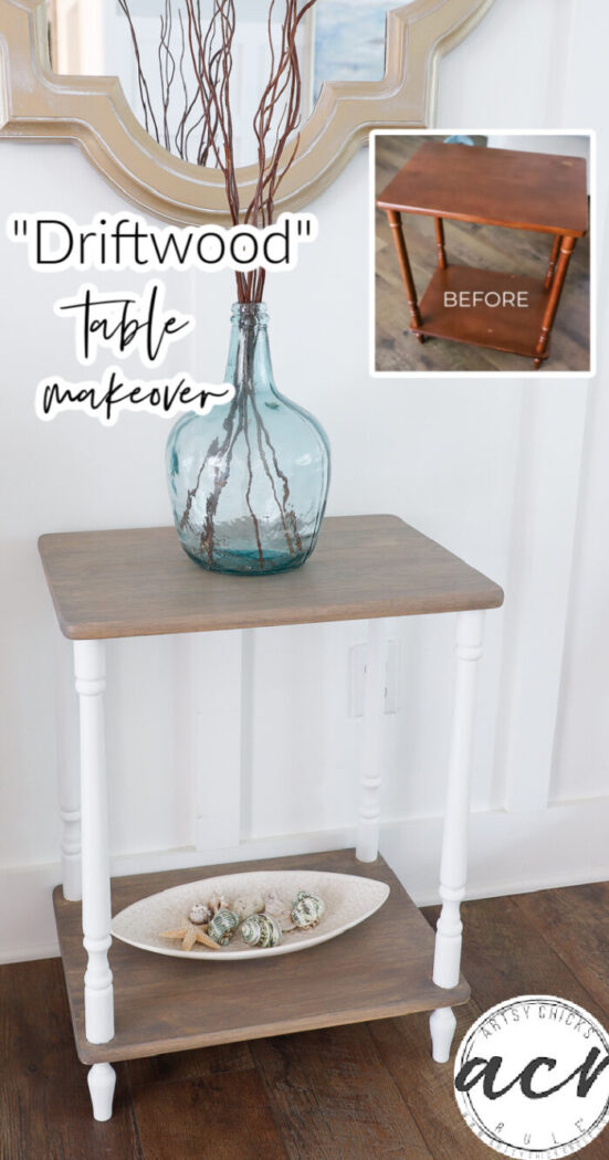 This old "throwaway" table got left behind...but I brought it back to life with a whole new look. Driftwood stain for the win! artsychicksrule.com #driftwoodstain