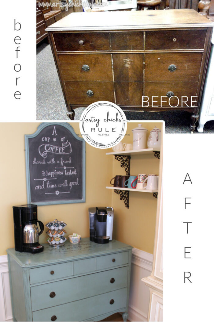 Ever thought of turning a dresser into a coffee server? You can! artsychicksrule.com