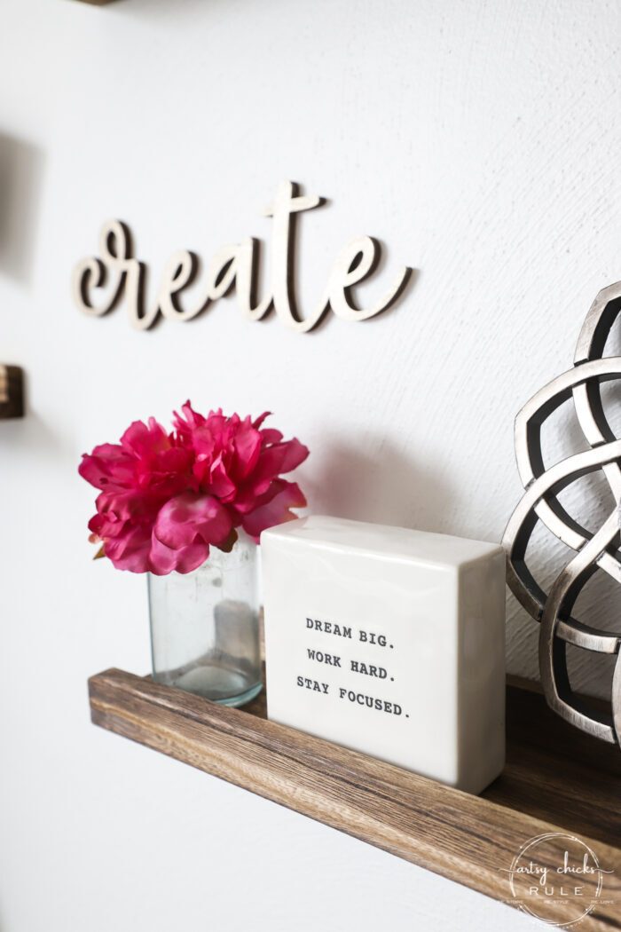picture shelves with inspirational quotes