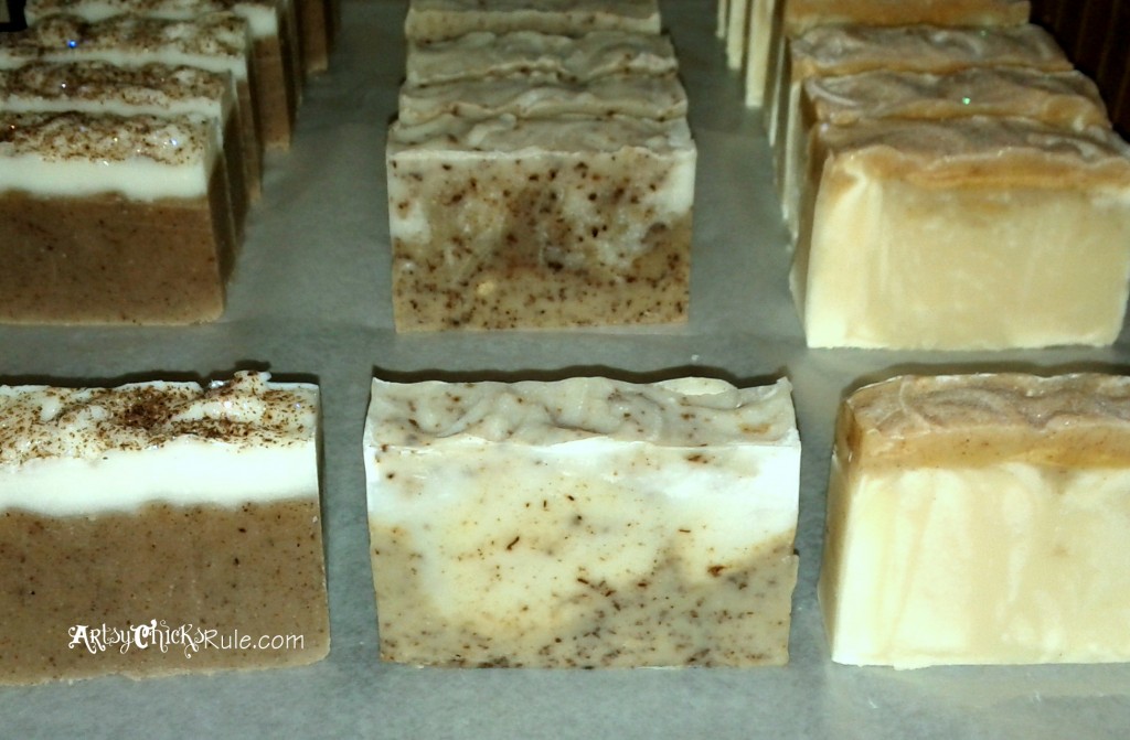 Cut Bars of Natural Soap Curing - Soap Making - artsychicksrule.com #soapmaking #coldprocesssoap #naturalsoap #handmadesoap #homemadesoap #soaptutorial #diysoap
