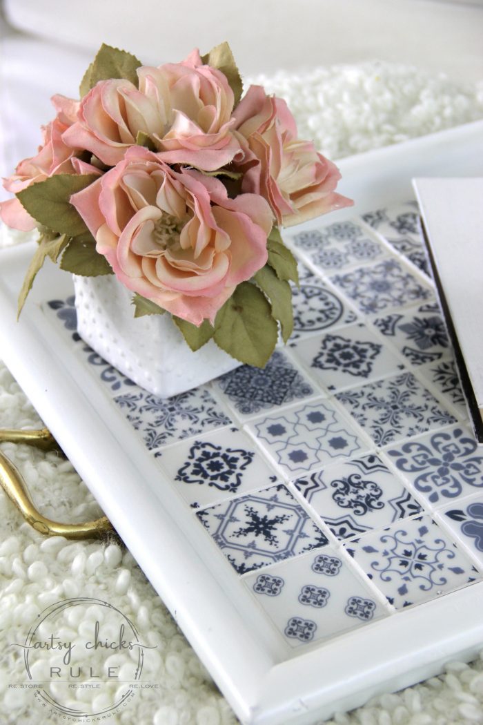 DIY Blue and White Tile Tray Makeover