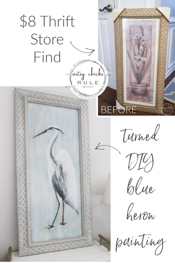 Pin before and after blue heron painting