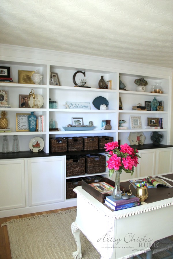 DIY Built-In Bookcase Wall - Use Ready Made Cabinets - artsychicksrule #bookcase #diy