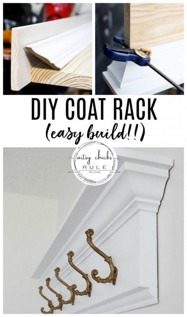 How To Build a DIY Coat Rack (wall mounted and SIMPLE build!!) artsychicksrule.com #diycoatrack #wallrack #wallmountedcoatrack