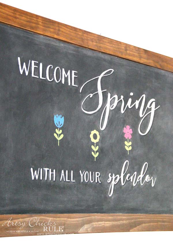 DIY Farmhouse Inspired Chalkboard – (a Tutorial, Spring Chalk Art AND a FREE Printable)