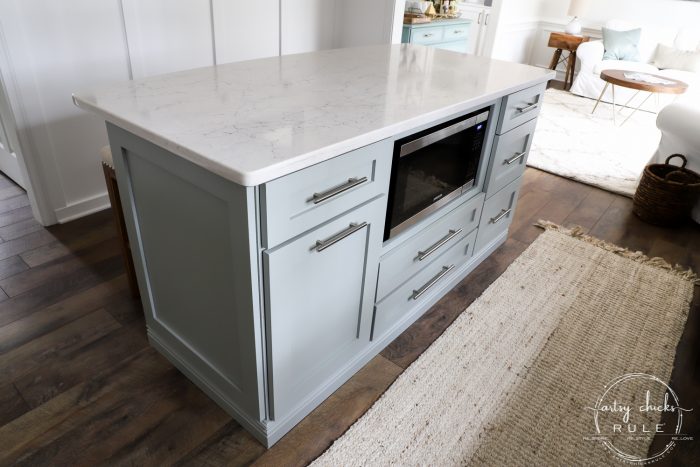 Build your very own DIY KITCHEN ISLAND with big box store cabinets!! Yep! And customize it to your liking and needs! Easier than you think! artsychicksrule.com #diykitchenisland #islandmakeover #blueisland