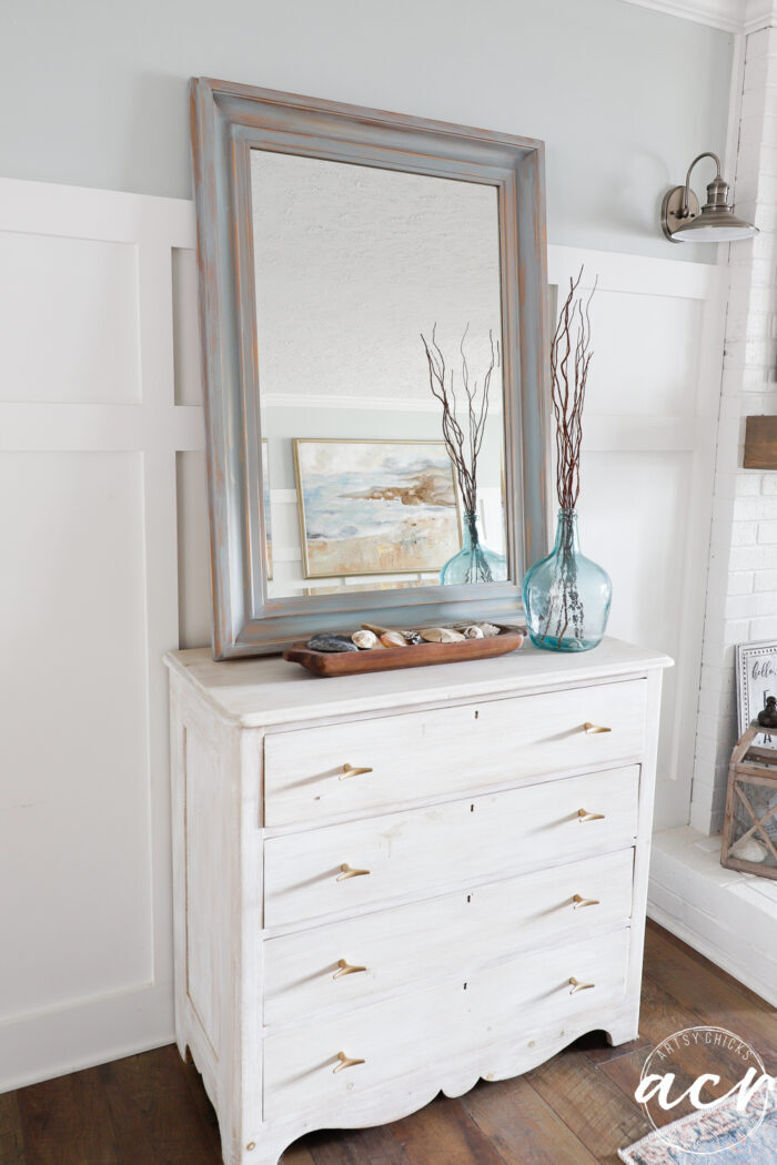 mirror on white dresser