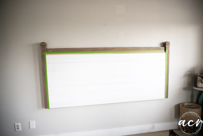 headboard taped ready for painting