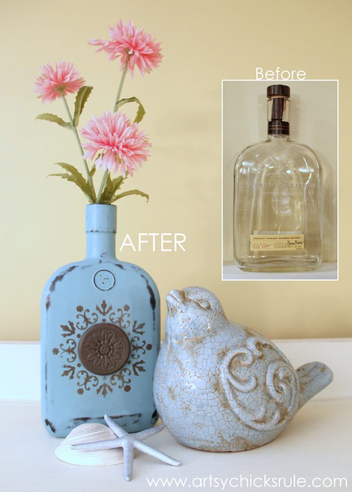 Easy, DIY Chalk Painted Bottles (w/Oil Rubbed Bronze)