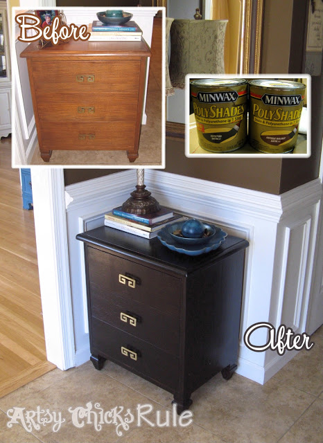 Easy Way to Makeover over Stained Wood - Minwax Polyshades- artsychicksrule.com #polyshades #makeover #stain