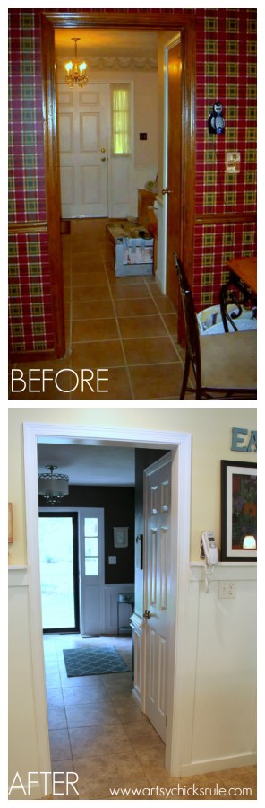 Foyer - BEFORE and AFTER - Kitchen looking towards Foyer - Wall Color - Sherwin Williams - Ivoire 6127 -artsychicksrule.com