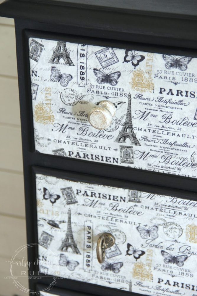 French Fabric Decoupage Tutorial - artsychicksrule.com #fabricdecoupage #decoupage #chalkpaint #frenchdecor