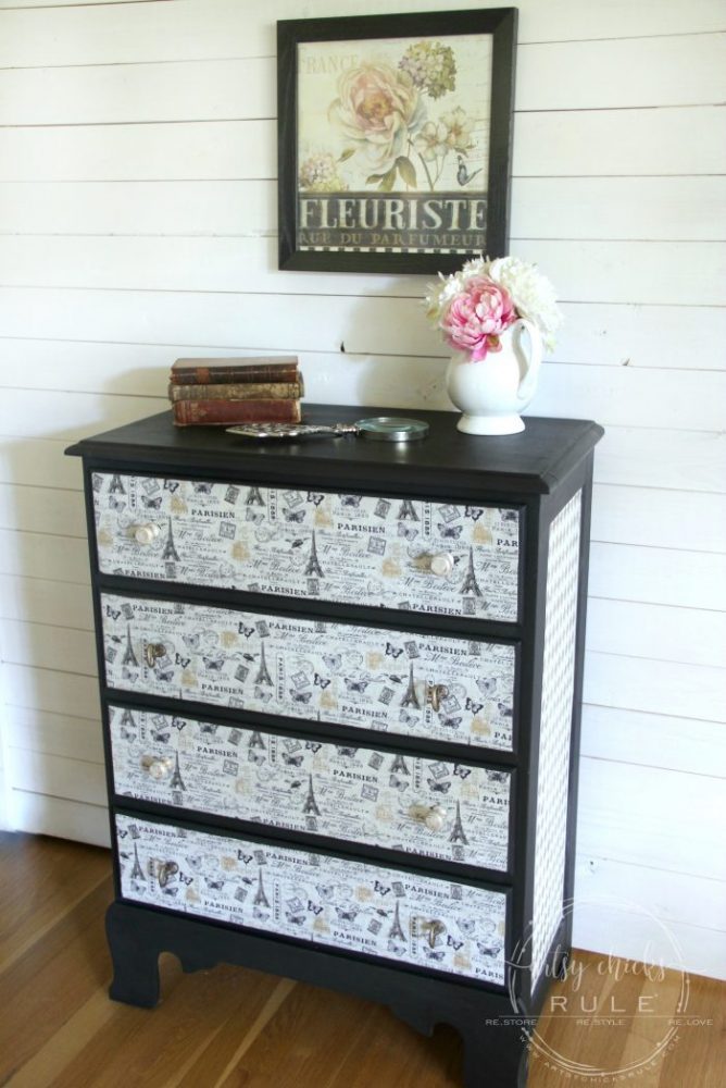 French Fabric Decoupage Tutorial - artsychicksrule.com #fabricdecoupage #decoupage #chalkpaint #frenchdecor