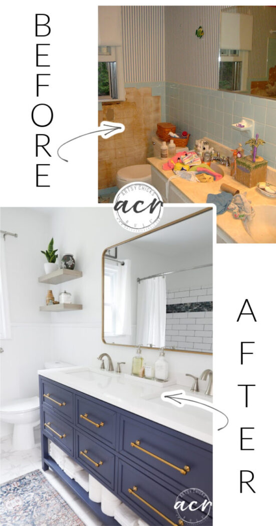 This hall bath remodel was a long time coming! So glad to have this light, bright and airy space that is finally guest ready! artsychicksrule.com