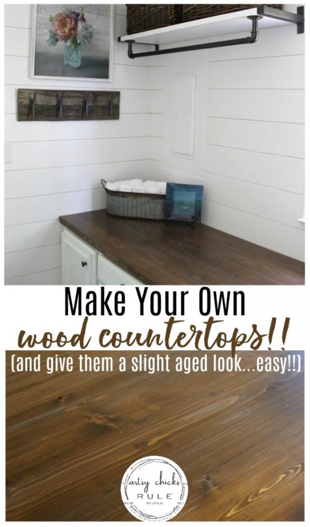 Farmhouse Style and Easy!! How To Make DIY Wood Countertop - room shot artsychicksrule.com #woodcountertops #diywoodcountertop #howtobuildcountertop 