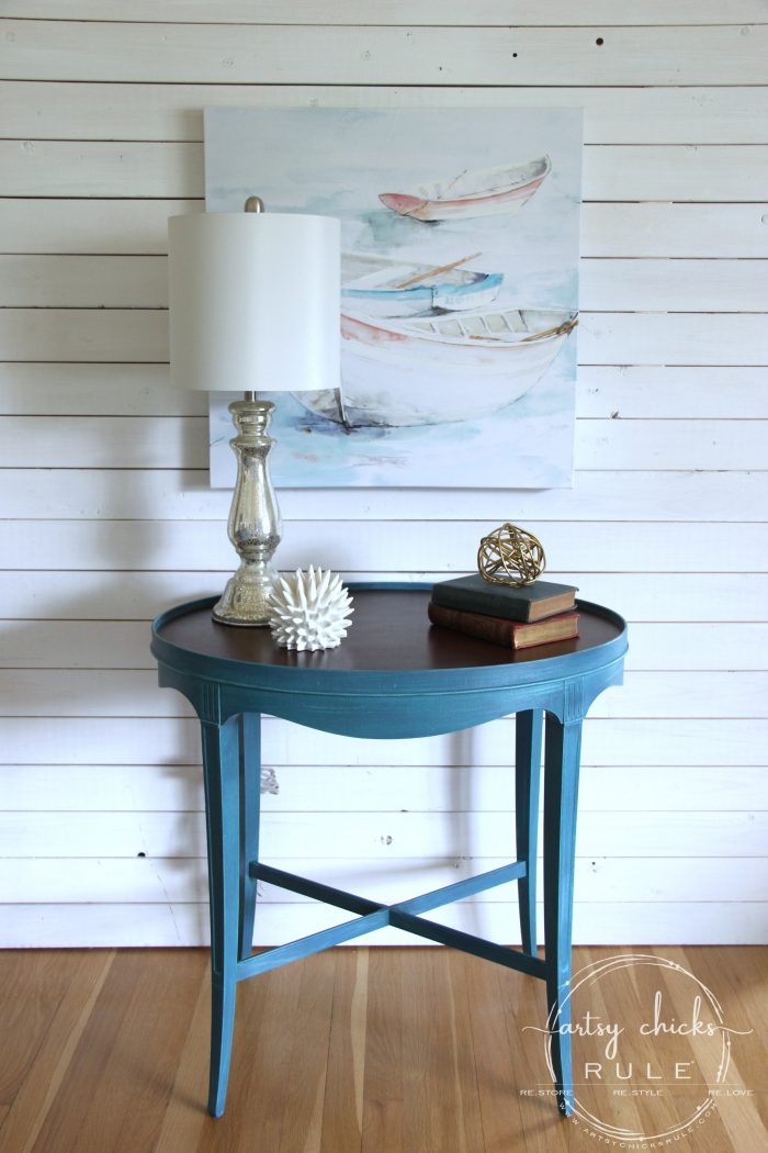 Layered Chalk Paint Makeover Tutorial - artsychicksrule.com #layeredchalkpaint #chalkpaintmakeover #paintedfurniture #aubussonblue