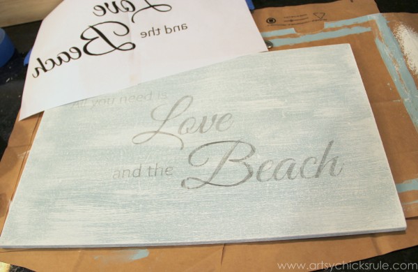 Love & the Beach - DIY Sign Tutorial - EASY transfer method -artsychicksrule.com #thrifty #homedecor #beach #sign #coastal #diy
