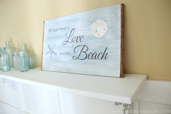 Love & the Beach - DIY Sign Tutorial - New DIY Shelf & Sign -artsychicksrule.com #thrifty #homedecor #beach #sign #coastal #diy