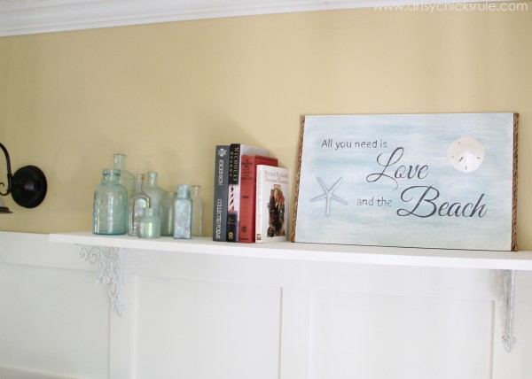 Love & the Beach - DIY Sign Tutorial - with books artsychicksrule.com #thrifty #homedecor #beach #sign #coastal #diy
