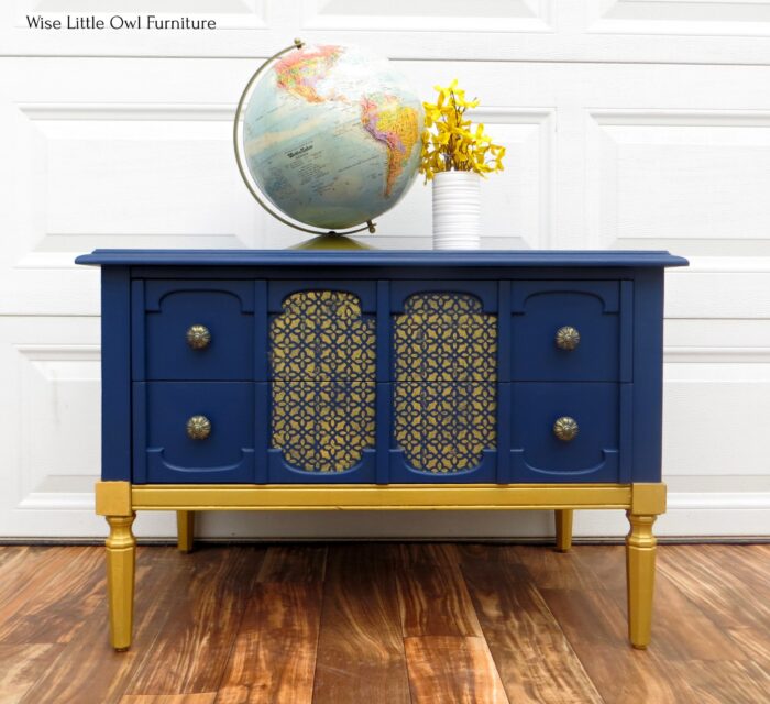 navy blue and gold console