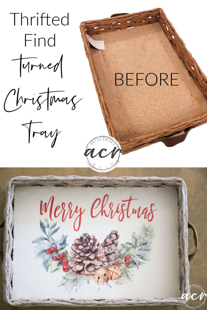 This sweet (and free!) Merry Christmas printable looks perfect in this old, thrifted tray. Easy to do too! artsychicksrule.com