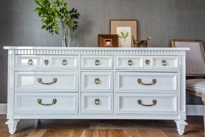 white painted dresser gold pulls
