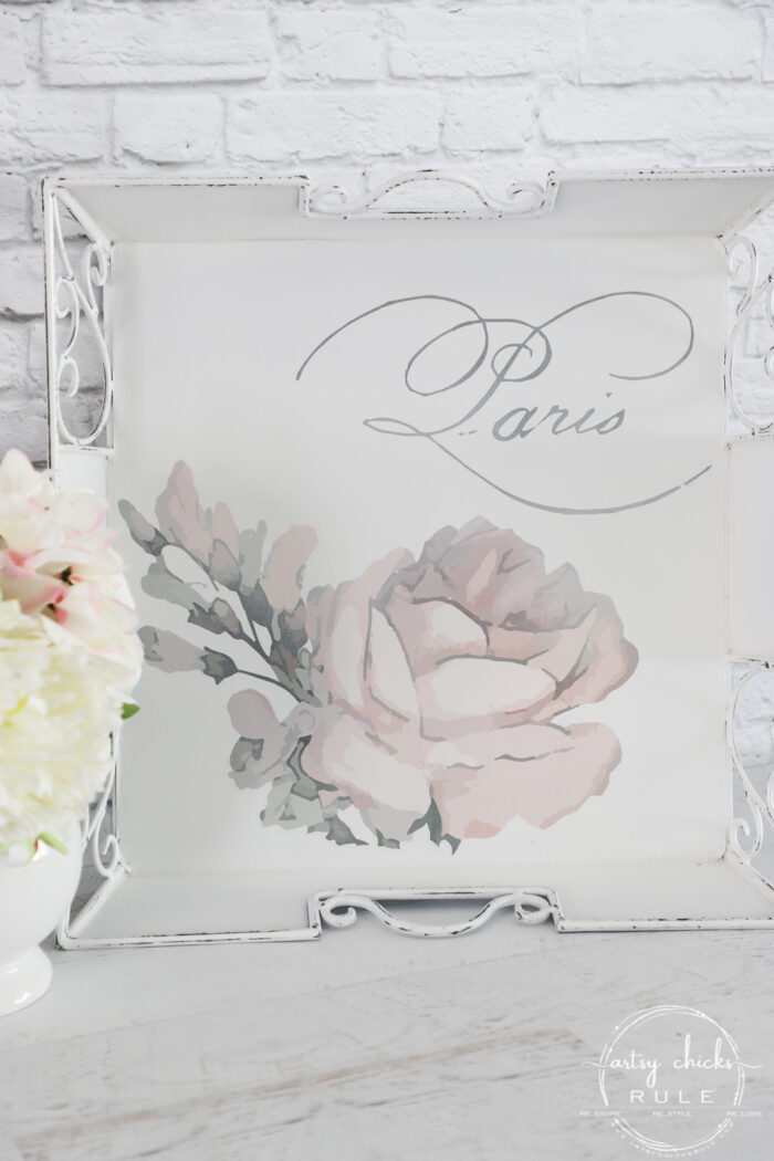 Pink Rose Tray Makeover (with Prima transfer)