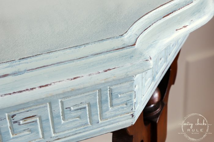 Simple Way To Add Dimension! Gorgeous Makeover with Rustoleum Chalked Paint Serenity Blue and 3 of my favorite products! artsychicksrule.com #rustoleumchalkedpaint #chalkpaint #furnituremakeovers #chalkpaintfurniture #serenityblue #gelstain #javagel