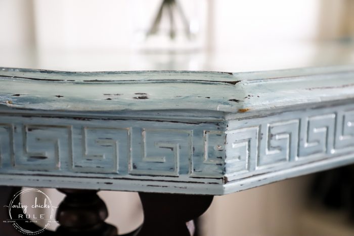 Simple Way To Add Dimension! Gorgeous Makeover with Rustoleum Chalked Paint Serenity Blue and 3 of my favorite products! artsychicksrule.com #rustoleumchalkedpaint #chalkpaint #furnituremakeovers #chalkpaintfurniture #serenityblue #gelstain #javagel