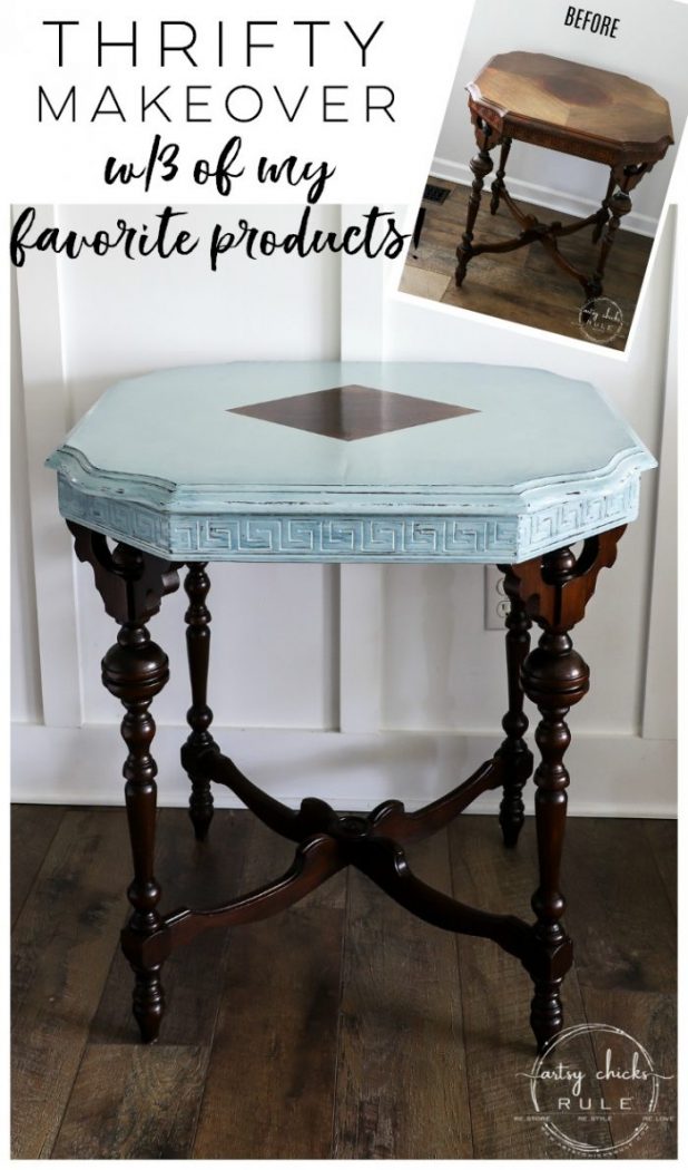 Simple Way To Add Dimension! Gorgeous Makeover with Rustoleum Chalked Paint Serenity Blue and 3 of my favorite products! artsychicksrule.com #rustoleumchalkedpaint #chalkpaint #furnituremakeovers #chalkpaintfurniture #serenityblue #gelstain #javagel