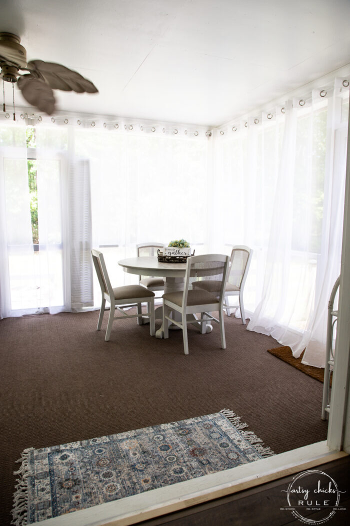 dining table with curtains closed