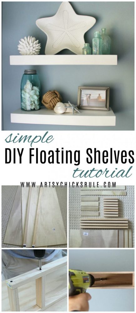 DIY Floating Shelves Tutorial artsychicksrule.com #floatingshelvestutorial #diyfloatingshelves