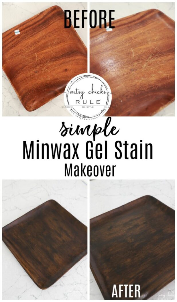 Minwax Gel Stain gave this old wood tray a BRAND new look! SIMPLY!!! artsychicksrule.com #minwaxgelstain #gelstain #woodprojects #thriftstoremakeover