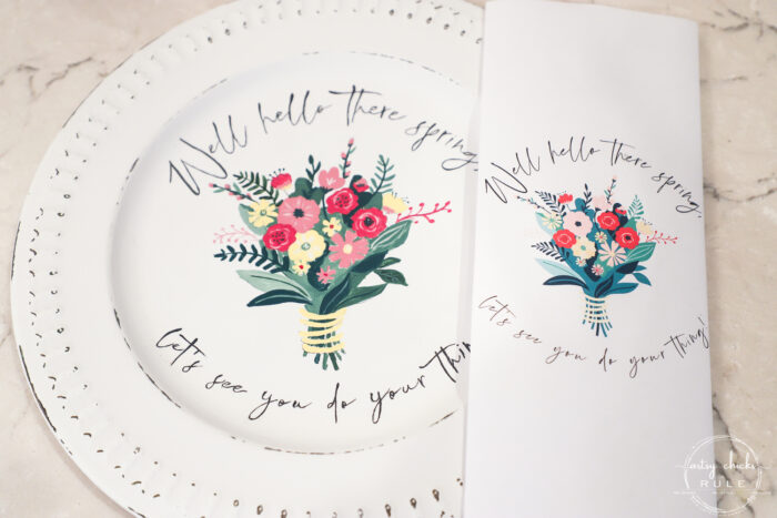 finished spring bouquet painted onto white platter with printed to the side for comparison