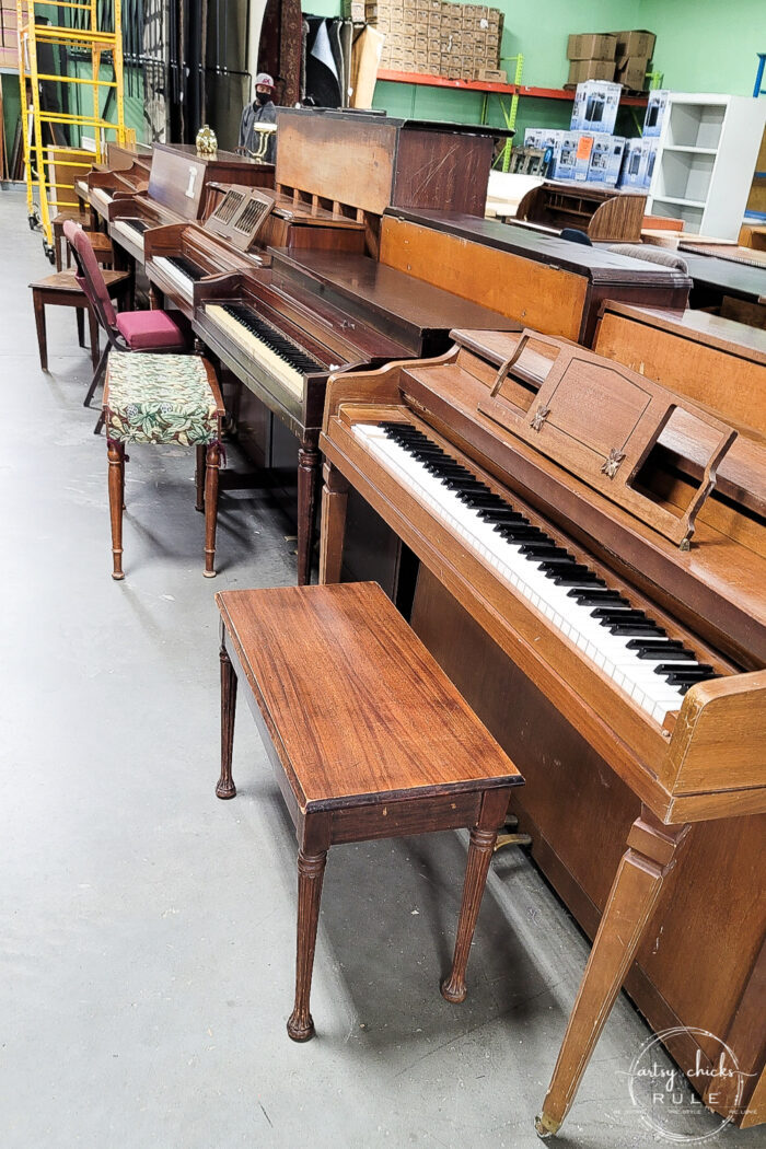 row of pianos